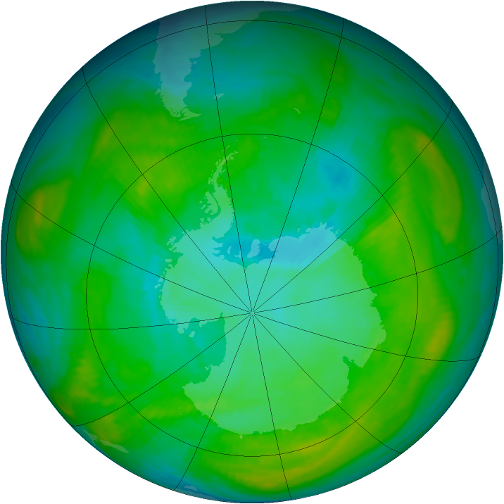 Antarctic ozone map for 19 January 1982